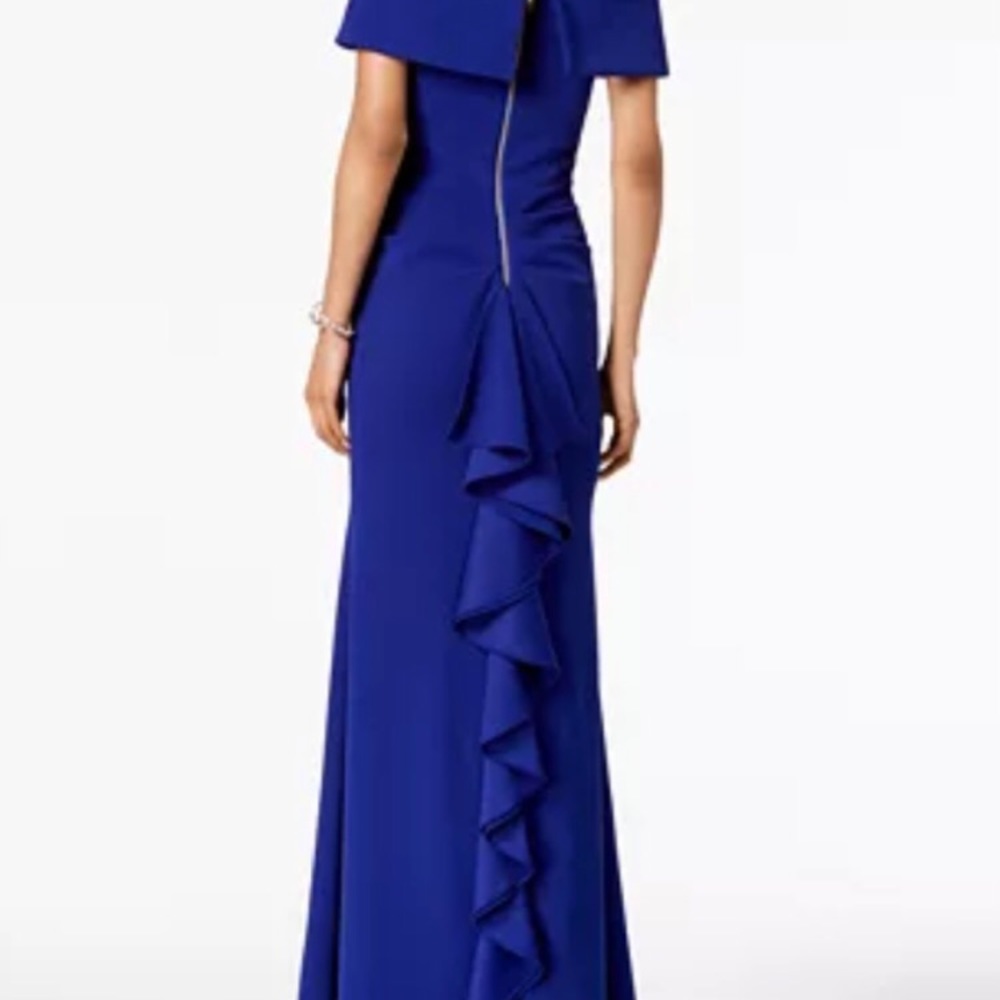 Betsy & Adam - Ruffled Back Off The Shoulder Gown